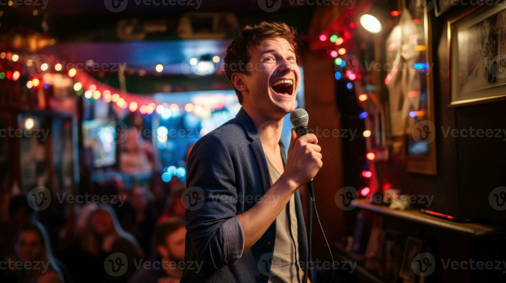 KJ view from the decks looking out at a wild karaoke crowd